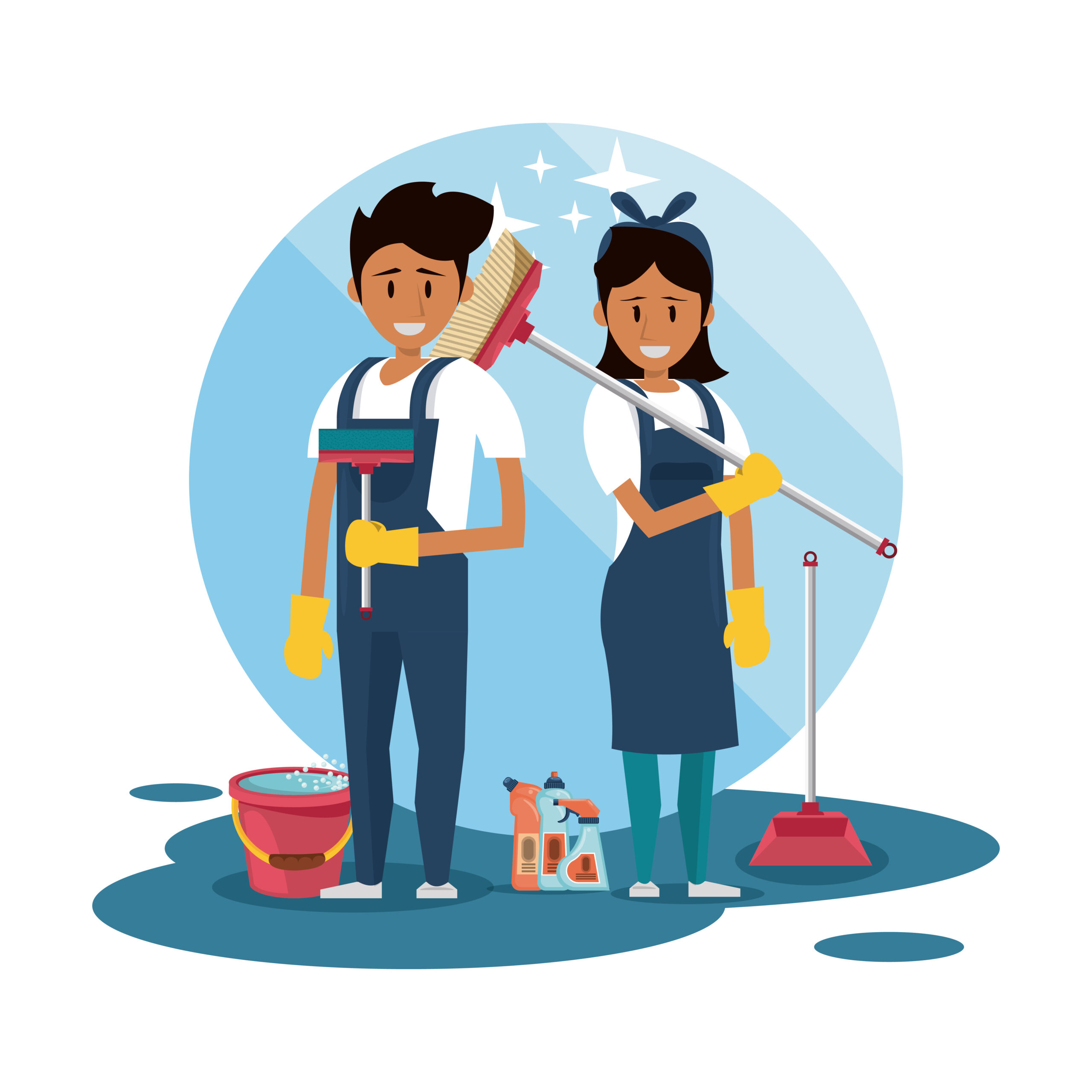 Cleaner smiling and working with cleaning products vector illustration